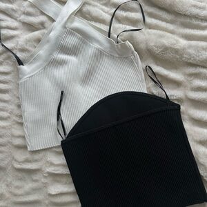 White and Black Ribbed Crop Tops